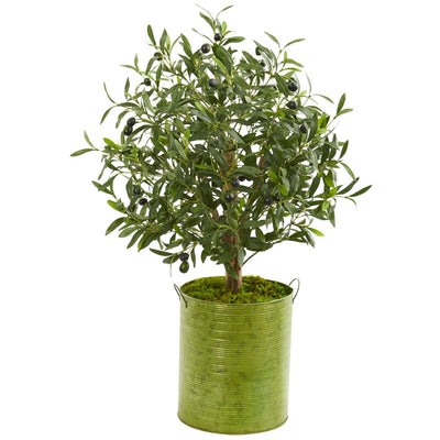 33” Olive Artificial Tree in Green Metal Planter Default Title