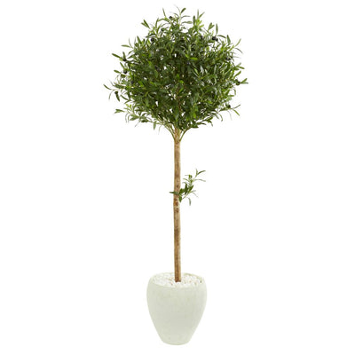 5’ Olive Topiary Artificial Tree in White Planter Default Title