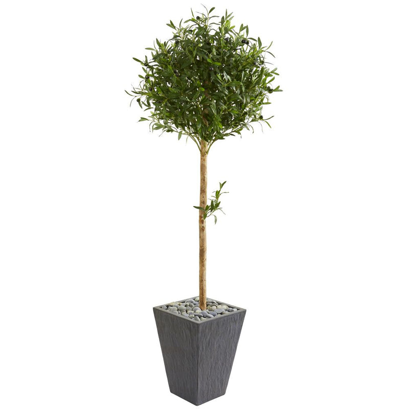 5.5’ Olive Topiary Artificial Tree in Slate Planter Default Title