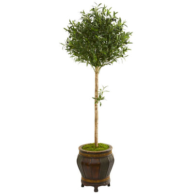 5.5’ Olive Topiary Artificial Tree in Decorative Planter Default Title