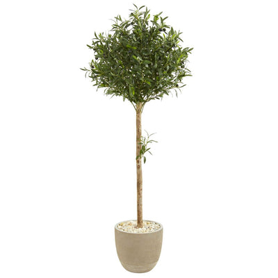 5’ Olive Topiary Artificial Tree in Sand Stone Planter Default Title