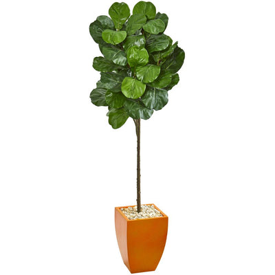 6’ Fiddle Leaf Artificial Tree in Orange Planter Default Title