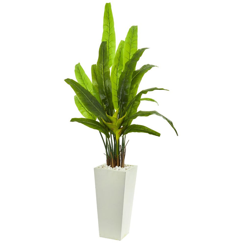 69” Travelers Palm Artificial Tree in White Tower Planter Default Title