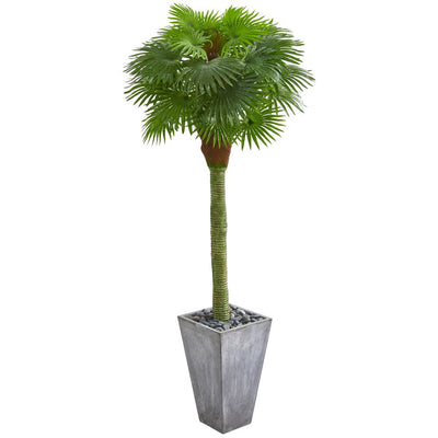 6.5’ Fan Palm Artificial Tree in Cement Planter UV Resistant (Indoor/Outdoor) Default Title