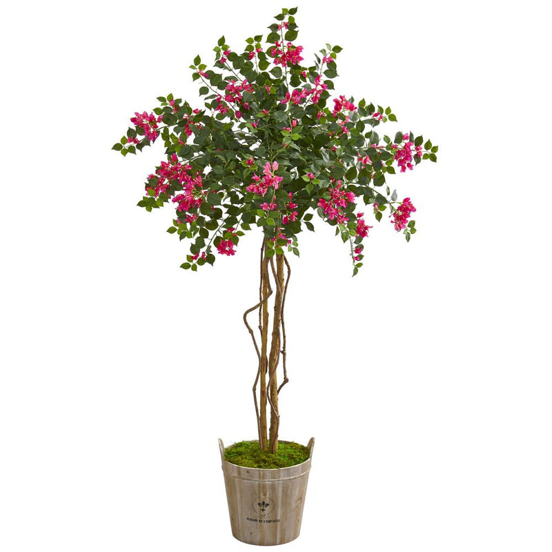 6’ Bougainvillea Artificial Tree in Farmhouse Planter Default Title