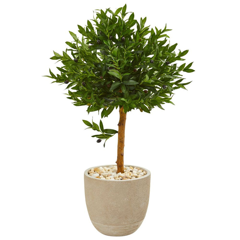 40” Olive Topiary Artificial Tree in Sand Stone Planter UV Resistant (Indoor/Outdoor) Default Title