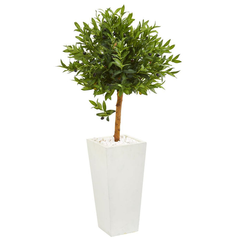 4’ Olive Topiary Artificial Tree in White Planter UV Resistant (Indoor/Outdoor) Default Title