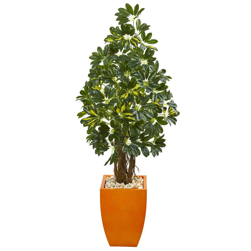 59” Schefflera Artificial Tree in Orange Planter Default Title