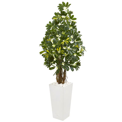 5’ Schefflera Artificial Tree in White Tower Planter Default Title