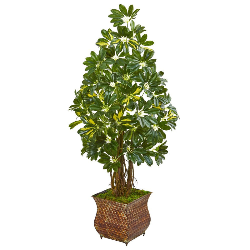 52” Schefflera Artificial Tree in Brown Metal Planter Default Title