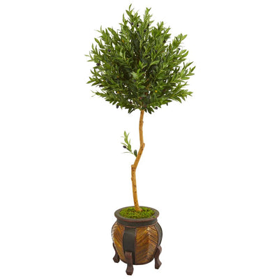 5.5’ Olive Topiary Artificial Tree in Decorative Planter Default Title