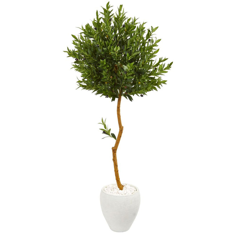 63” Olive Topiary Artificial Tree in White Planter UV Resistant (Indoor/Outdoor) Default Title