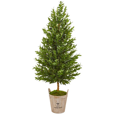 5’ Olive Cone Topiary Artificial Tree in Farmhouse Planter Default Title