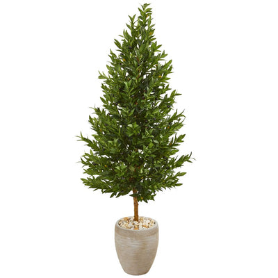 62” Olive Cone Topiary Artificial Tree in Sand Colored Planter UV Resistant (Indoor/Outdoor) Default Title