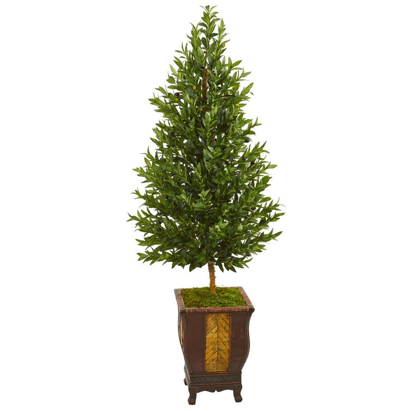 69” Olive Cone Topiary Artificial Tree in Decorative Planter Default Title