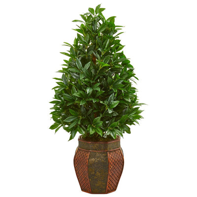 3.5’ Bay Leaf Cone Topiary Artificial Tree in Decorative Planter Default Title