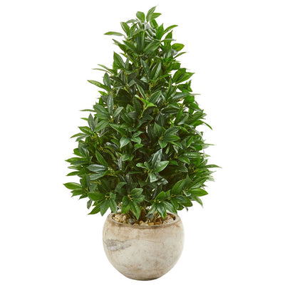 38” Bay Leaf Cone Topiary Artificial Tree in Bowl Planter UV Resistant (Indoor/Outdoor) Default Title