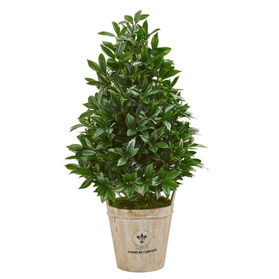 39” Bay Leaf Cone Topiary Artificial Tree in Farmhouse Planter Default Title