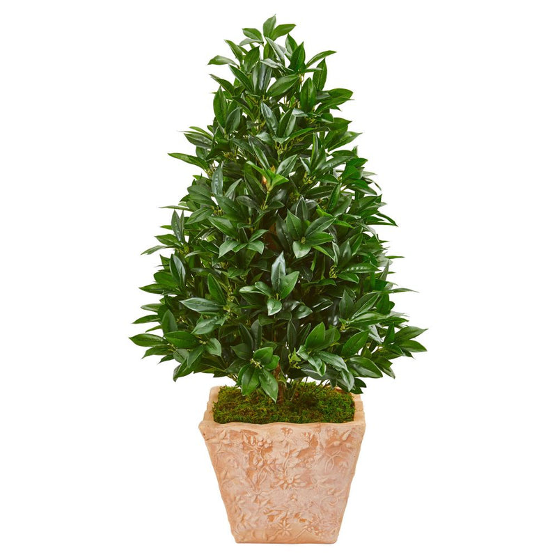 39” Bay Leaf Cone Topiary Artificial Tree in Terra Cotta Planter UV Resistant (Indoor/Outdoor) Default Title