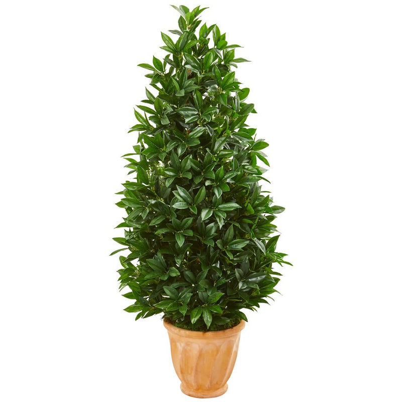 4.5’ Bay Leaf Cone Topiary Artificial Tree in Terra Cotta Planter UV Resistant (Indoor/Outdoor) Default Title