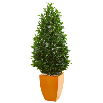 57” Bay Leaf Artificial Topiary Tree in Orange Planter UV Resistant (Indoor/Outdoor) Default Title