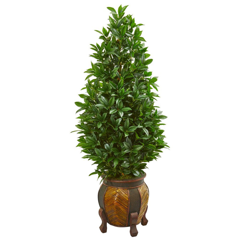 56” Bay Leaf Cone Topiary Artificial Tree in Decorative Planter Default Title