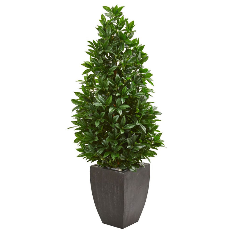 56” Bay Leaf Cone Topiary Artificial Tree UV Resistant in Black Planter (Indoor/Outdoor) Default Title