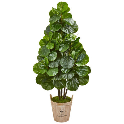 5’ Fiddle Leaf Fig Artificial Tree in Farmhouse Planter Default Title