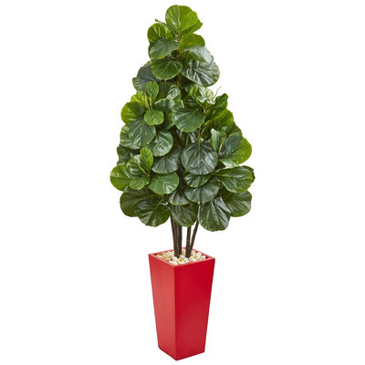 58” Fiddle Leaf Fig Artificial Tree in Red Tower Planter Default Title