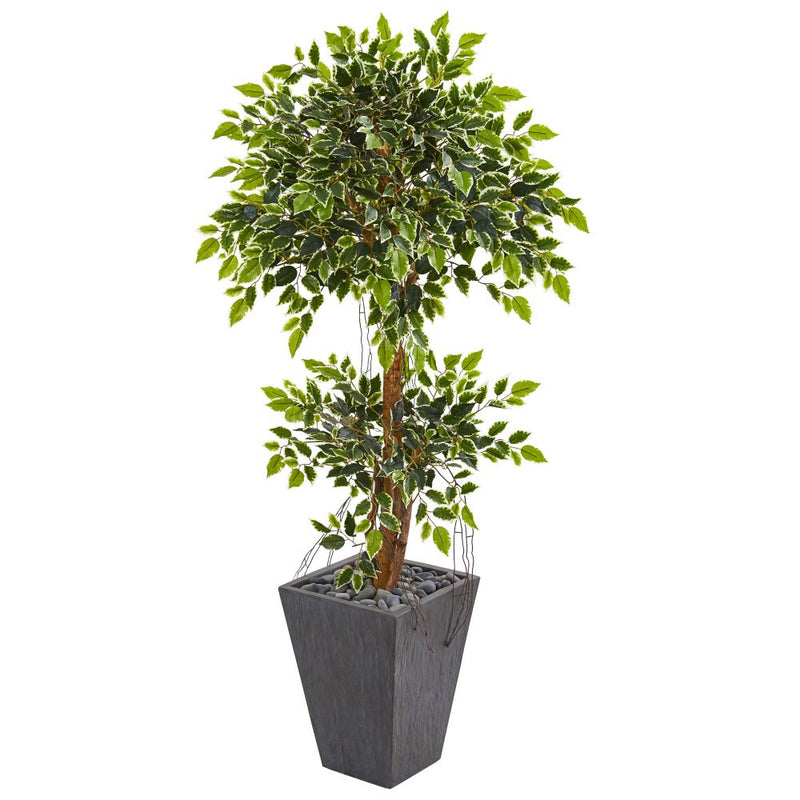 5’ Variegated Ficus Artificial Tree in Slate Planter Default Title