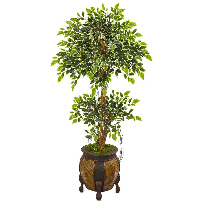 59” Variegated Ficus Artificial Tree in Decorative Planter Default Title