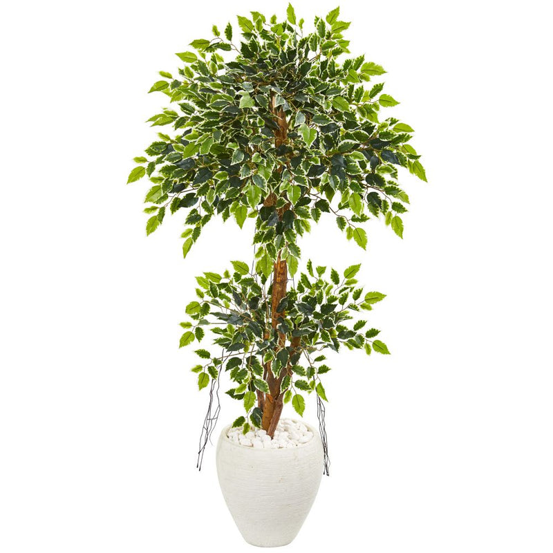 56” Variegated Ficus Artificial Tree in White Planter Default Title