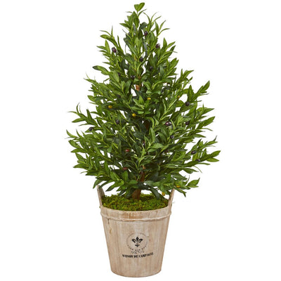 38” Olive Cone Topiary Artificial Tree in Farmhouse Planter Default Title