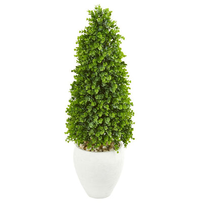 41” Eucalyptus Cone Topiary Artificial Tree in White Planter (Indoor/Outdoor) Default Title