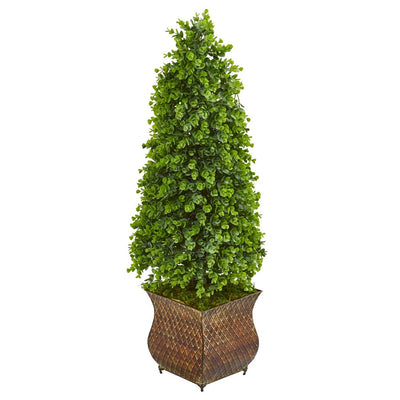 41” Eucalyptus Cone Topiary Artificial Tree in Metal Planter (Indoor/Outdoor) Default Title