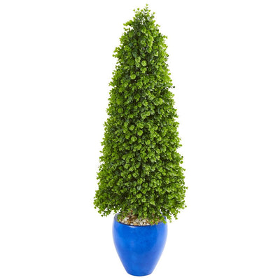 52” Eucalyptus Topiary Artificial Tree in Blue Planter (Indoor/Outdoor) Default Title