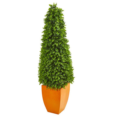 57” Eucalyptus Topiary Artificial Tree in Orange Planter (Indoor/Outdoor) Default Title