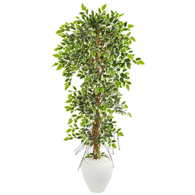 5.5’ Elegant Ficus Artificial Tree in White Planter Default Title