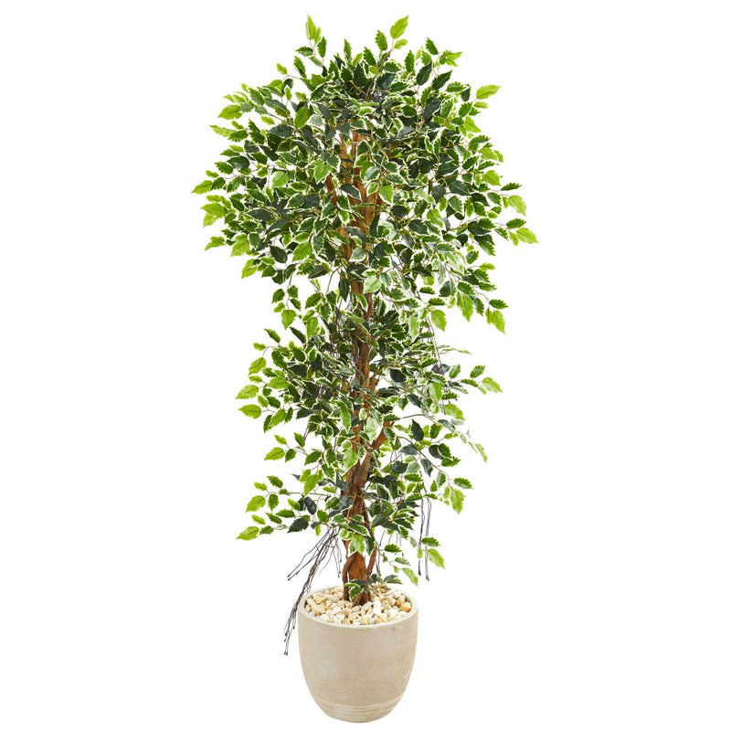 63” Elegant Ficus Artificial Tree in Sandstone Planter Default Title