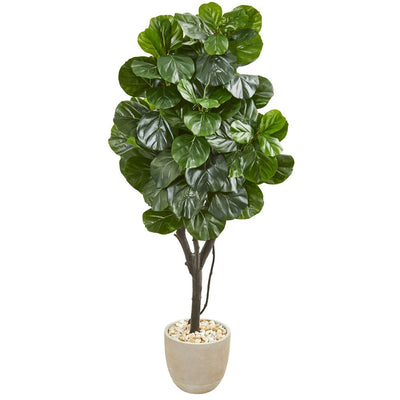 67” Fiddle Leaf Fig Artificial Tree in Sand Stone Planter Default Title