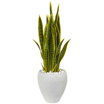 33” Sansevieria Artificial Plant in White Planter Default Title