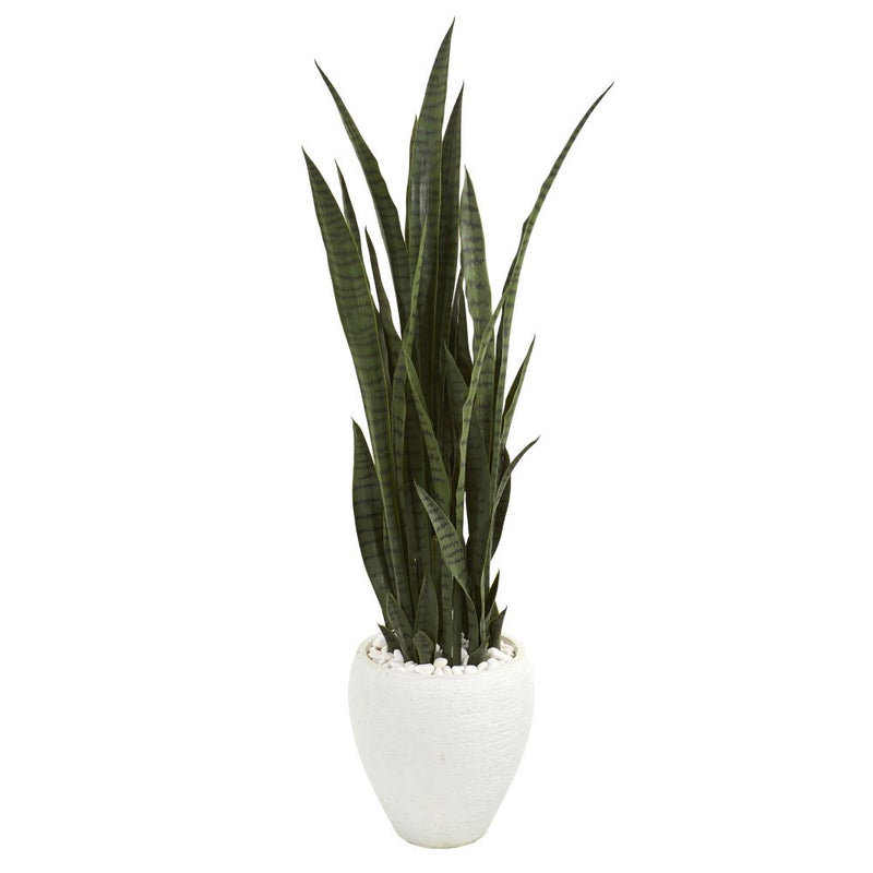 51” Sansevieria Artificial Plant in White Planter Default Title