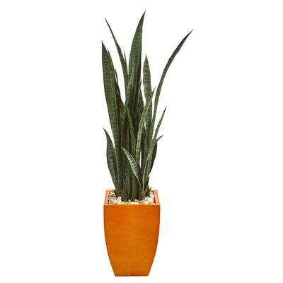 55” Sansevieria Artificial Plant in Orange Planter Default Title