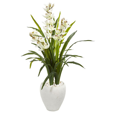 4’ Cymbidium Orchid Artificial Plant in White Planter Default Title