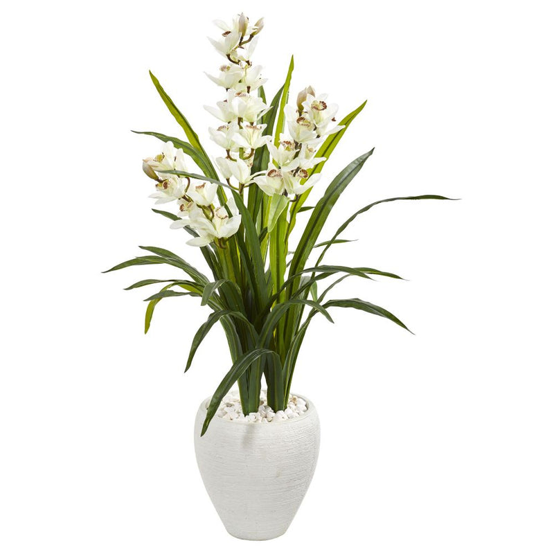 4’ Cymbidium Orchid Artificial Plant in White Planter Default Title