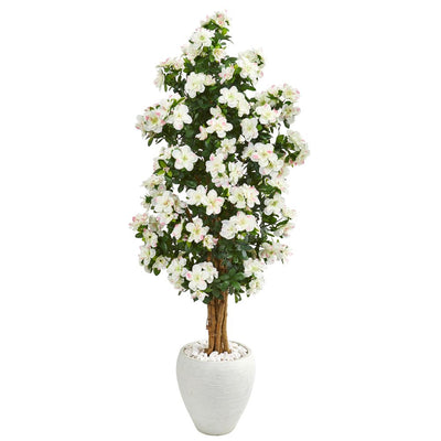 5’ Azalea Artificial Tree in White Planter Default Title