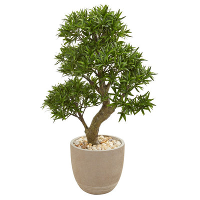 40” Podocarpus Artificial Bonsai Tree in Sandstone Planter Default Title