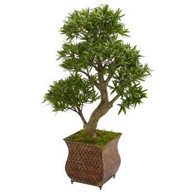 40” Podocarpus Artificial Bonsai Tree in Metal Planter Default Title