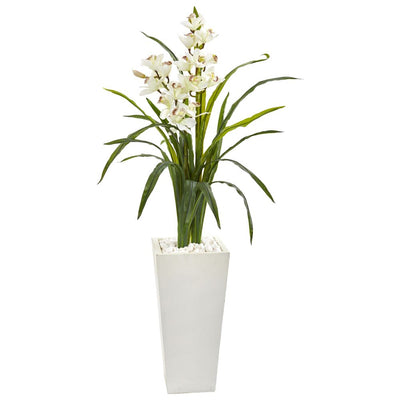 50” Cymbidium Orchid Artificial Plant in White Tower Planter Default Title