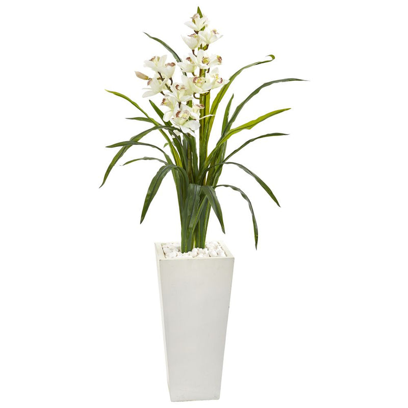 50” Cymbidium Orchid Artificial Plant in White Tower Planter Default Title